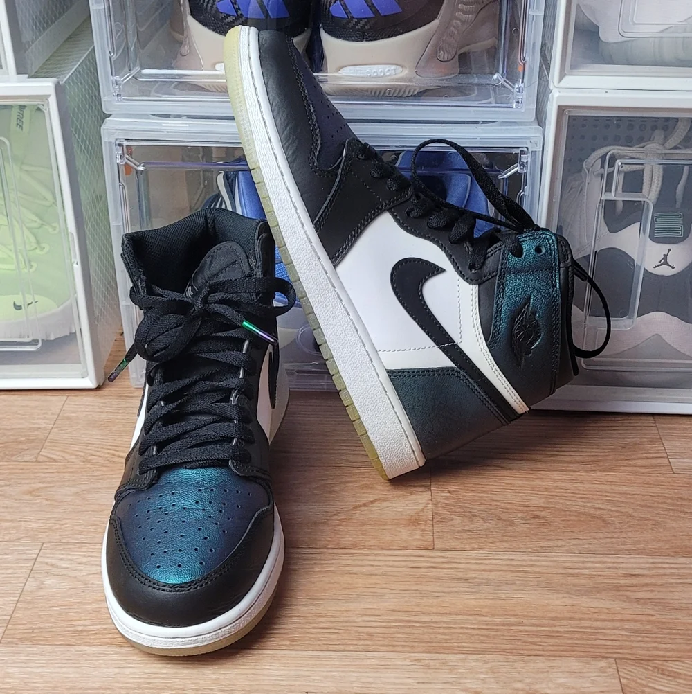 Nike Air Jordan 1 High Top Sneakers - Black, White, Teal Iridescent